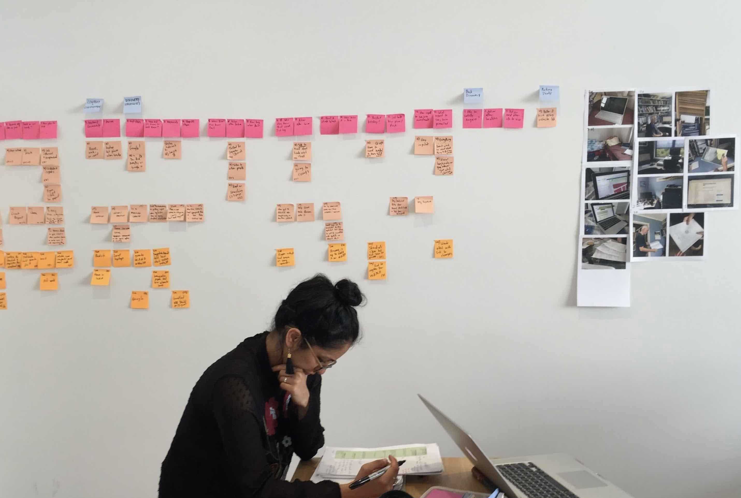 Person analysing research in design studio